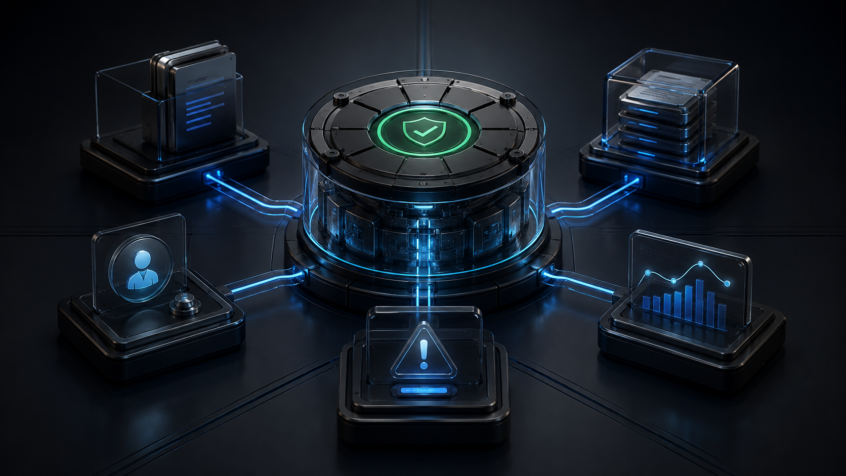 Sealed control architecture with connected evidence, approval, monitoring, and exception modules
