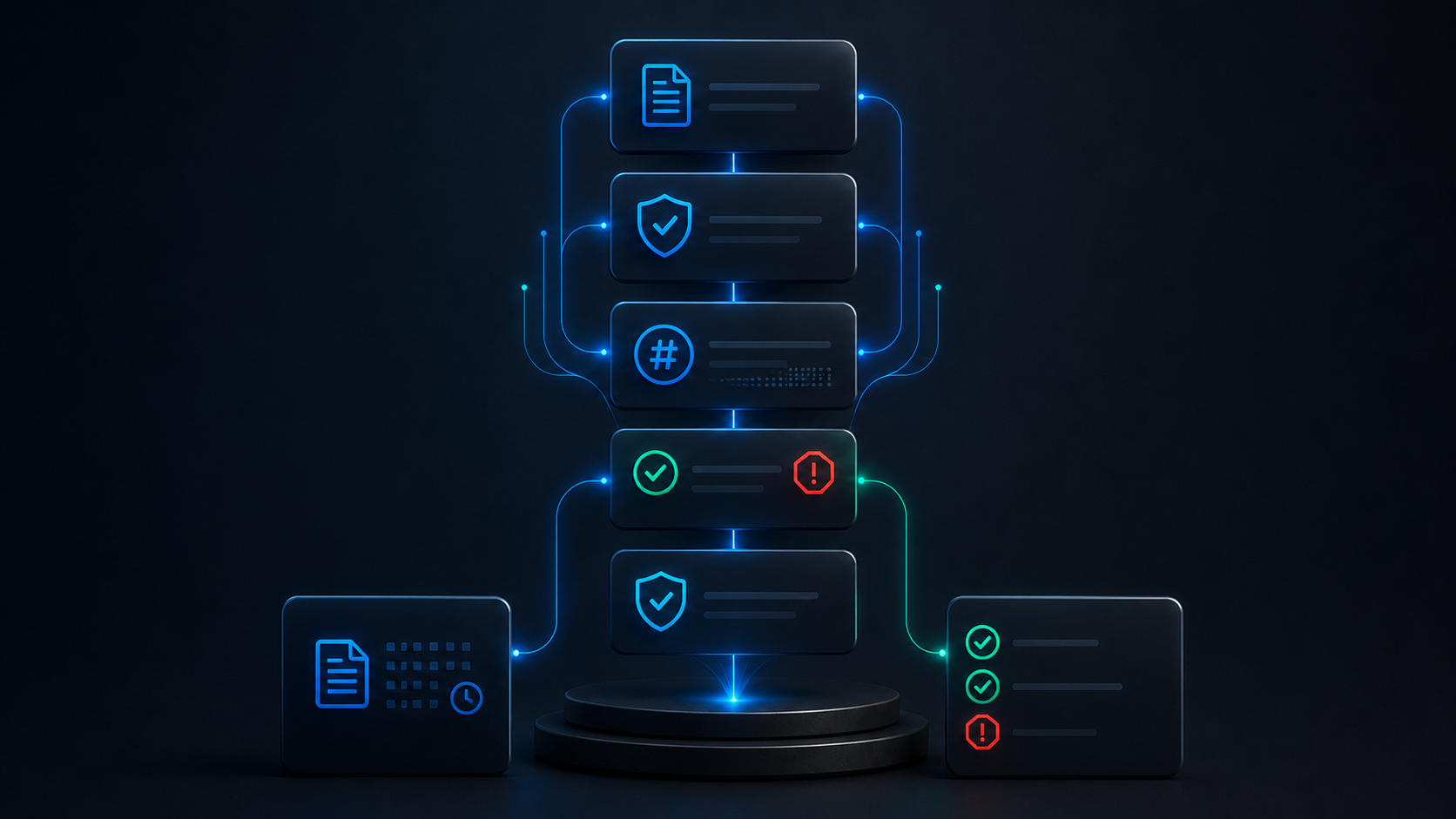 Technical verification flow showing structured record integrity checks and verification outcome